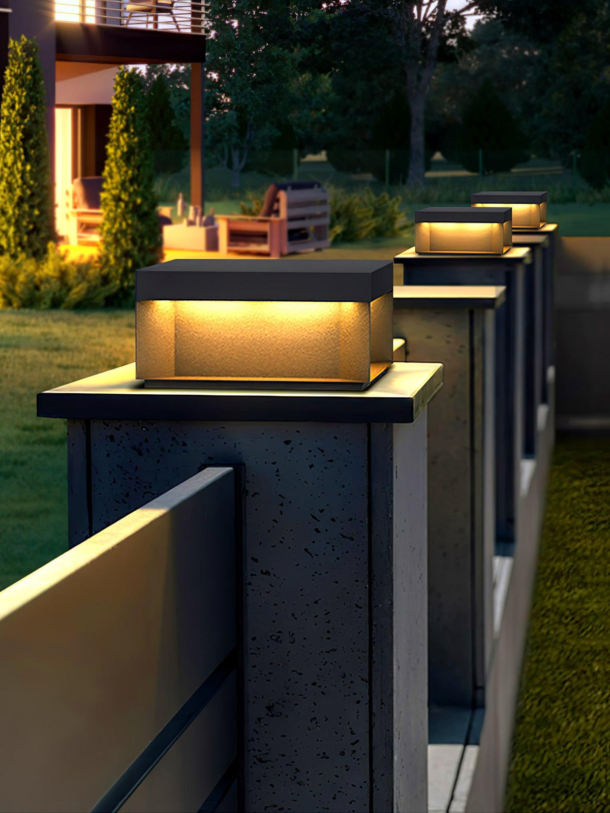 Modern Grey Box Post Light – Solar Pillar Light for Gate
