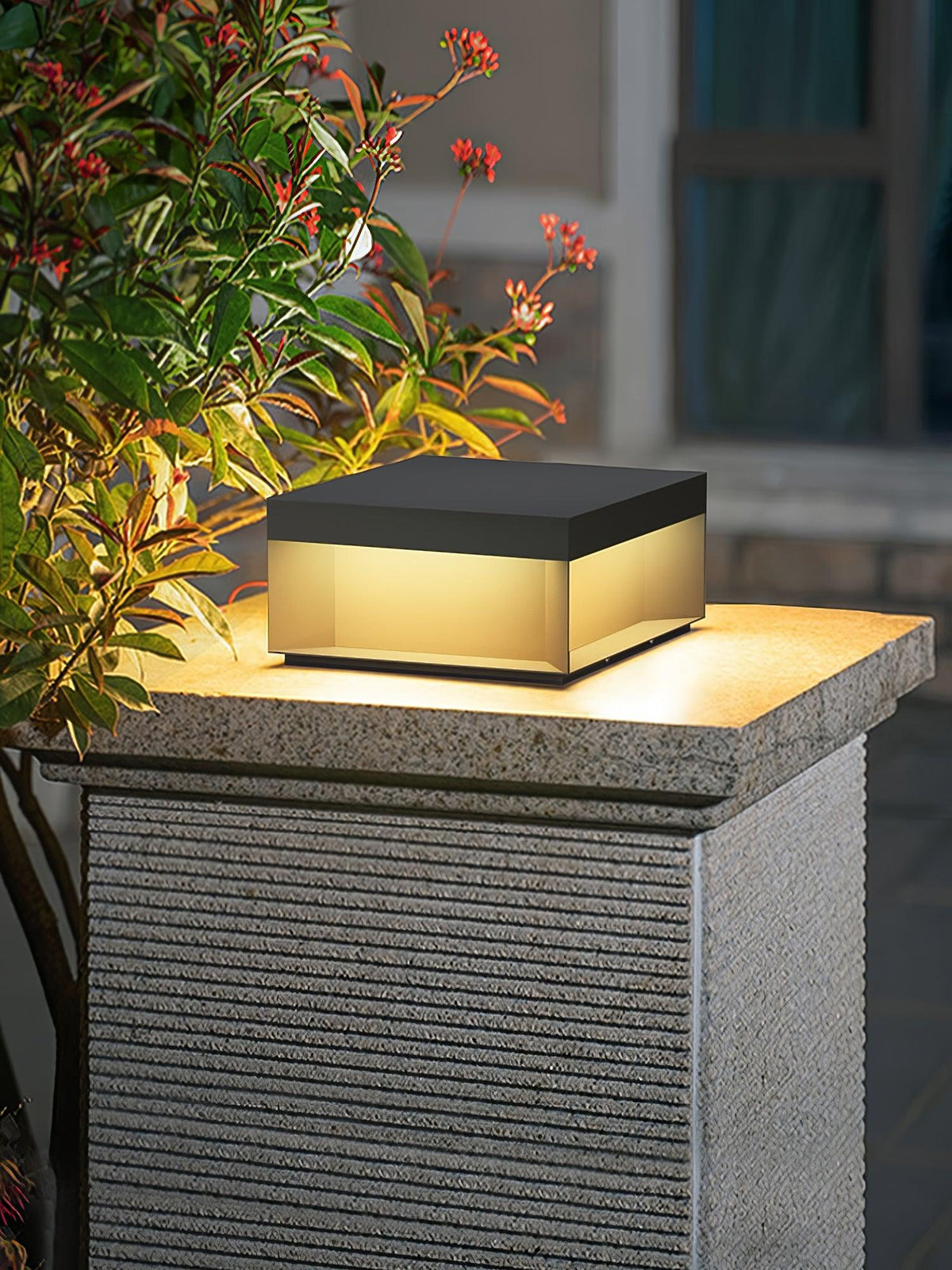 Modern Grey Box Post Light – Solar Pillar Light for Gate