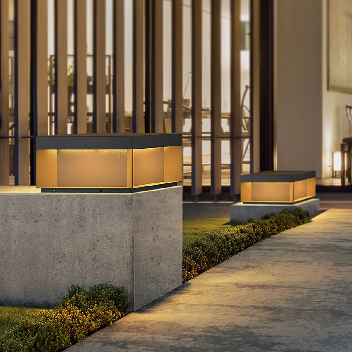 Modern Grey Box Post Light – Solar Pillar Light for Gate