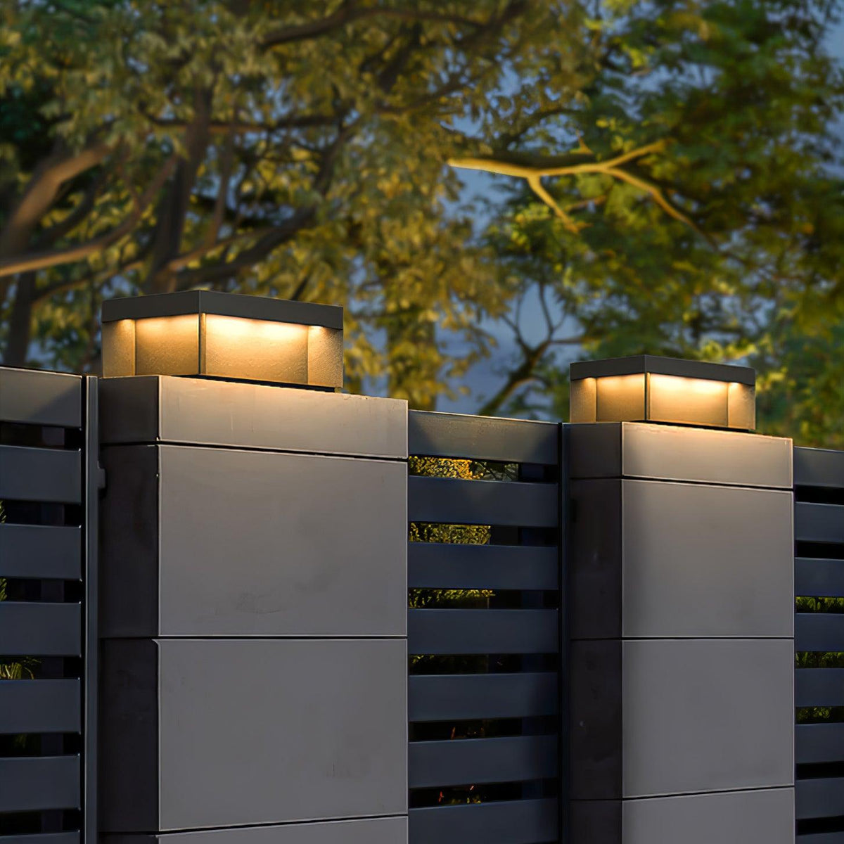 Modern Grey Box Post Light – Solar Pillar Light for Gate
