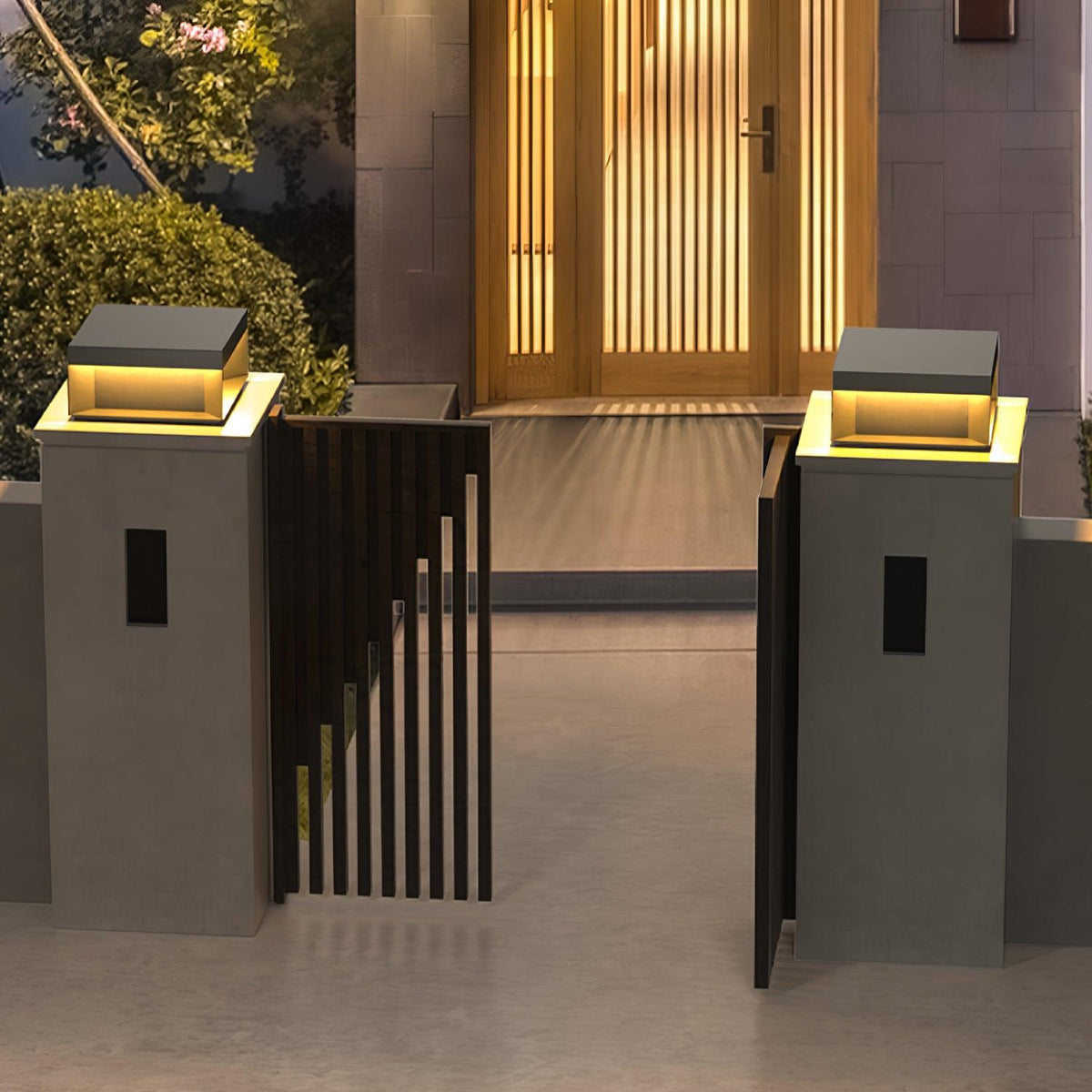 Modern Grey Box Post Light – Solar Pillar Light for Gate