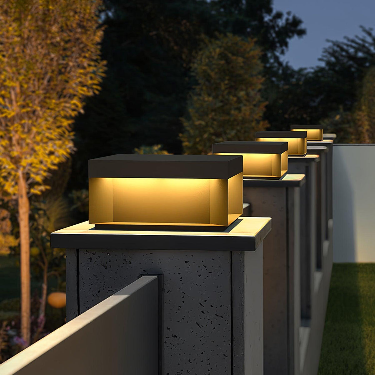 Modern Grey Box Post Light – Solar Pillar Light for Gate
