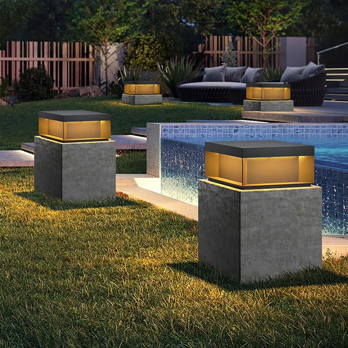 Modern Grey Box Post Light – Solar Pillar Light for Gate