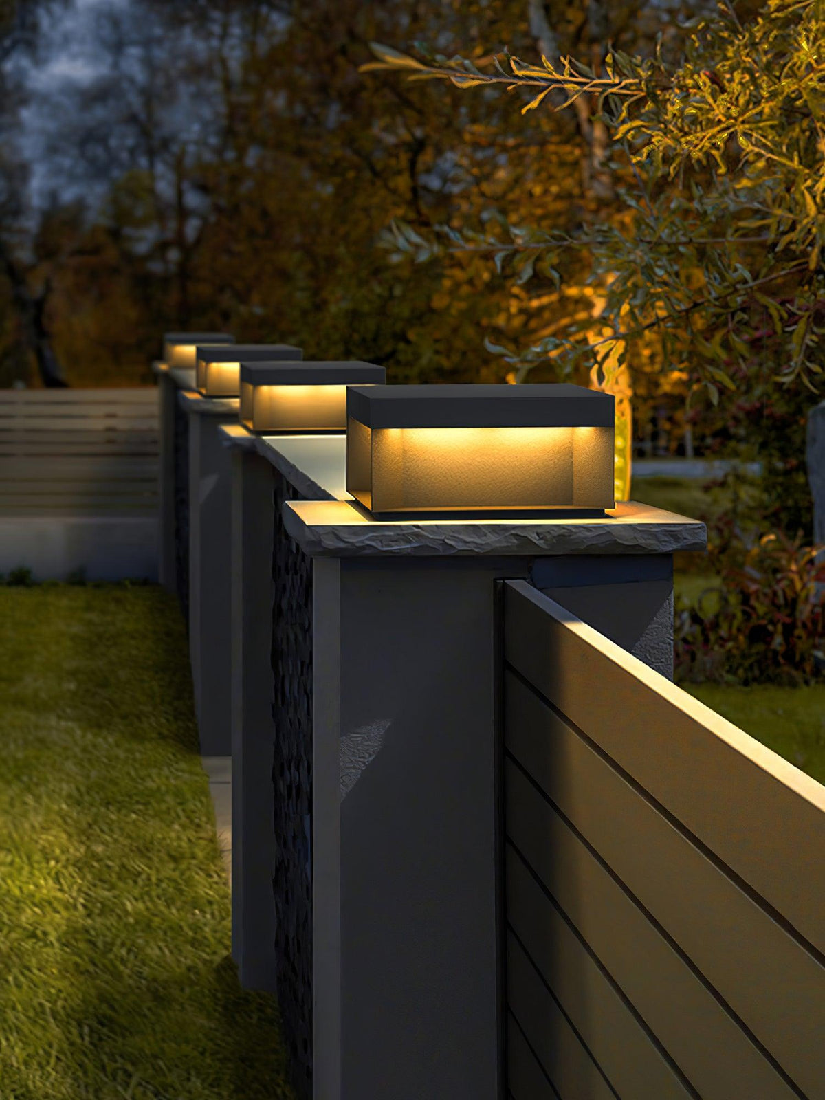 Modern Grey Box Post Light – Solar Pillar Light for Gate