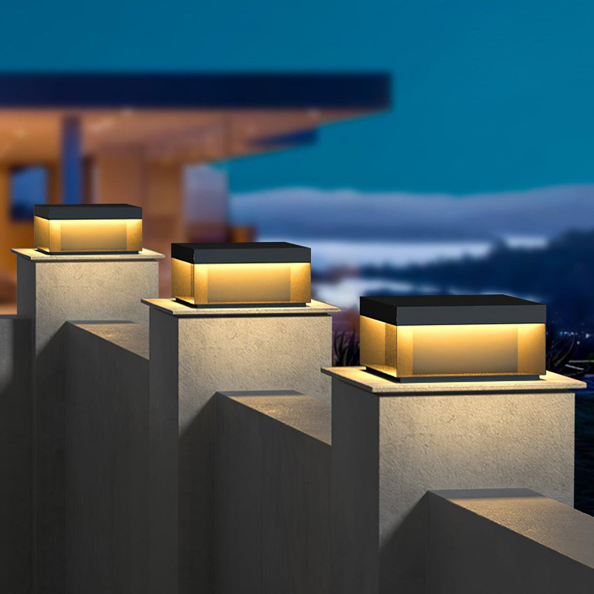 Modern Grey Box Post Light – Solar Pillar Light for Gate