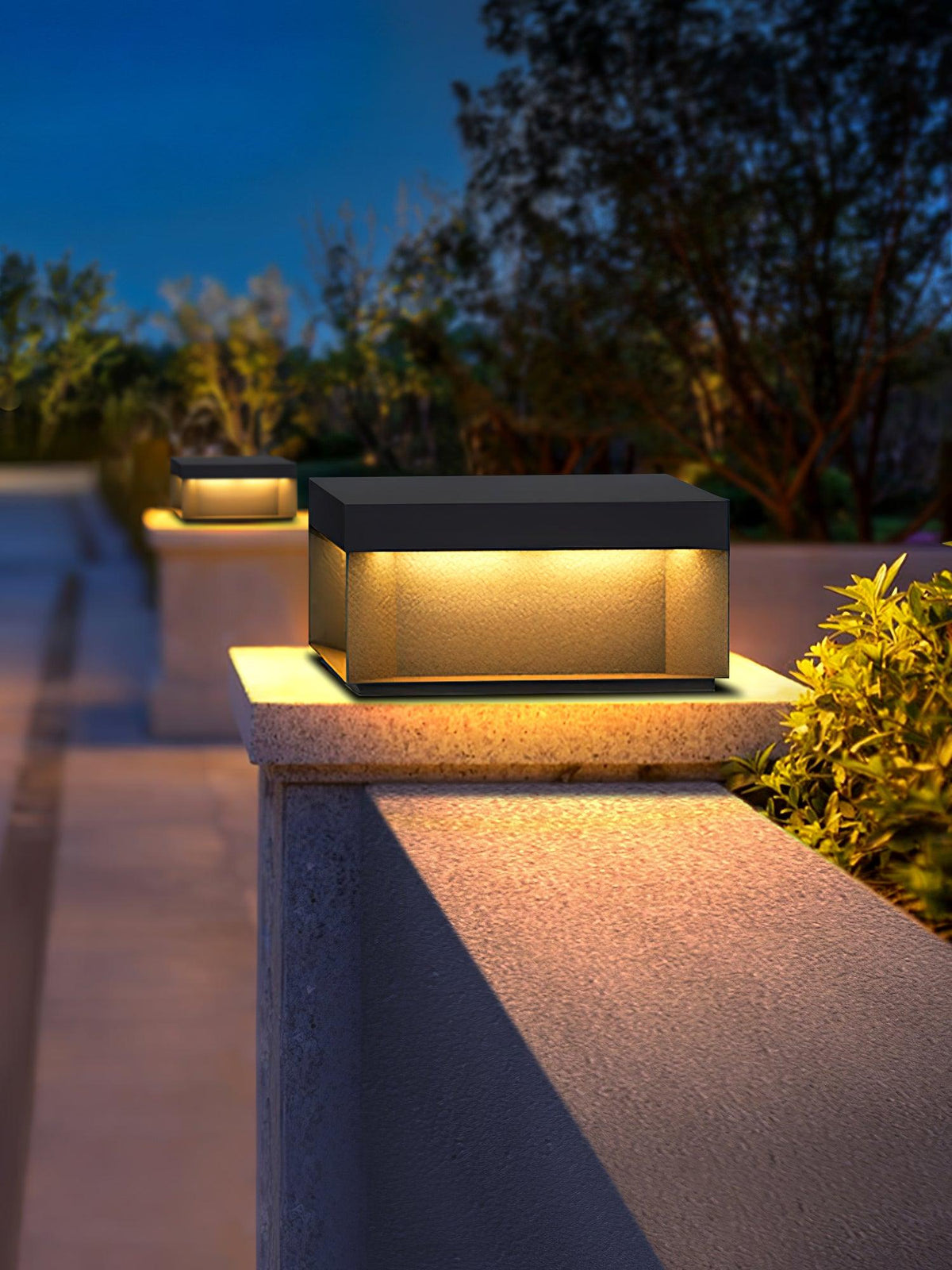 Modern Grey Box Post Light – Solar Pillar Light for Gate