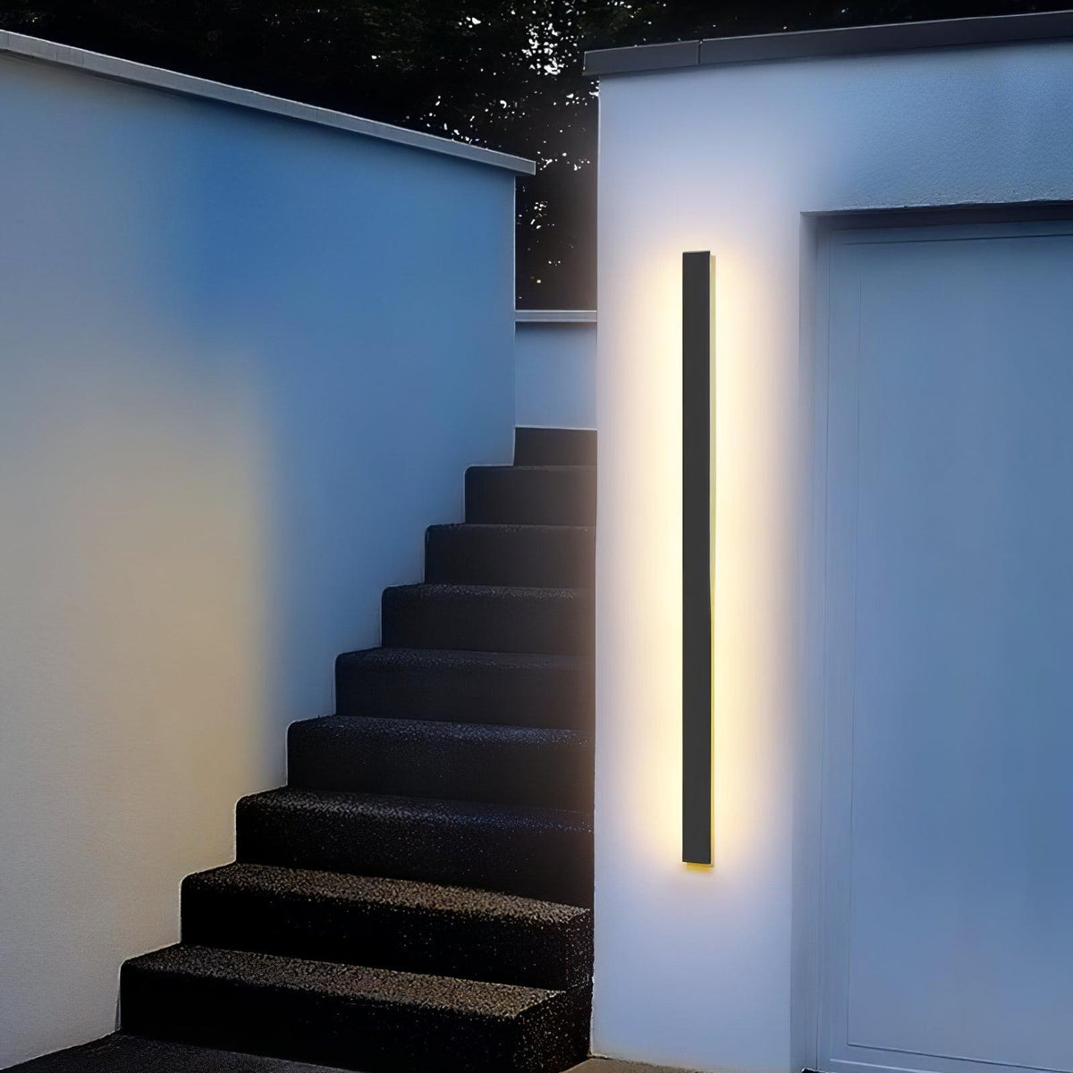 Modern Black Solar Wall Light – Long Strip Sconce for Porch
