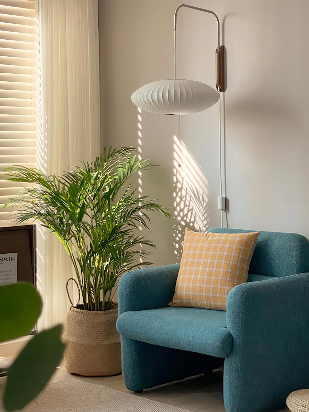 Mid-Century Walnut Bubble Sconce – Swivel Plug-In