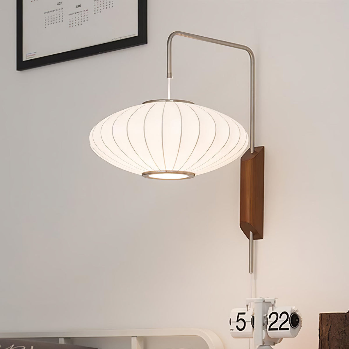 Mid-Century Walnut Bubble Sconce – Swivel Plug-In