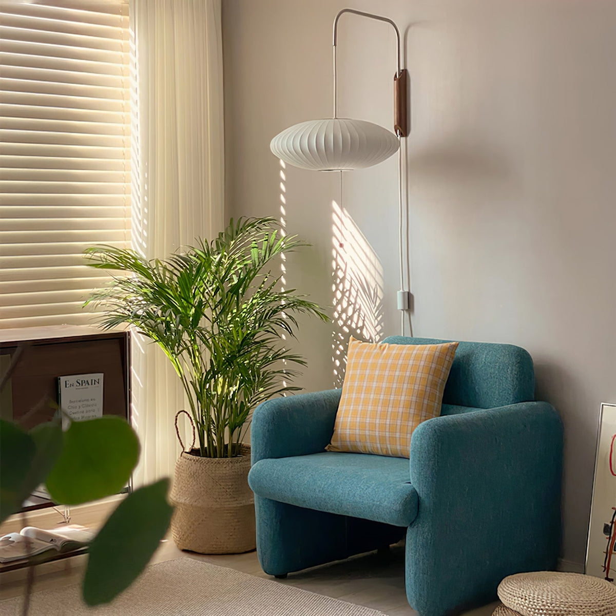 Mid-Century Walnut Bubble Sconce – Swivel Plug-In