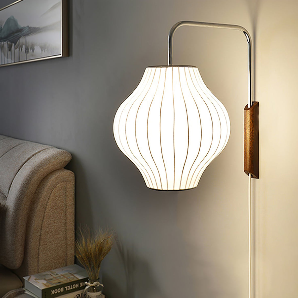 Mid-Century Walnut Bubble Sconce – Swivel Plug-In