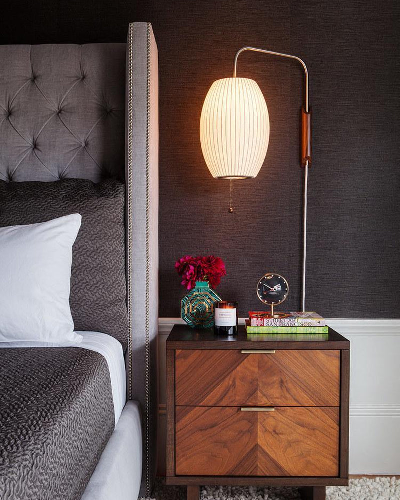 Mid-Century Walnut Bubble Sconce – Swivel Plug-In