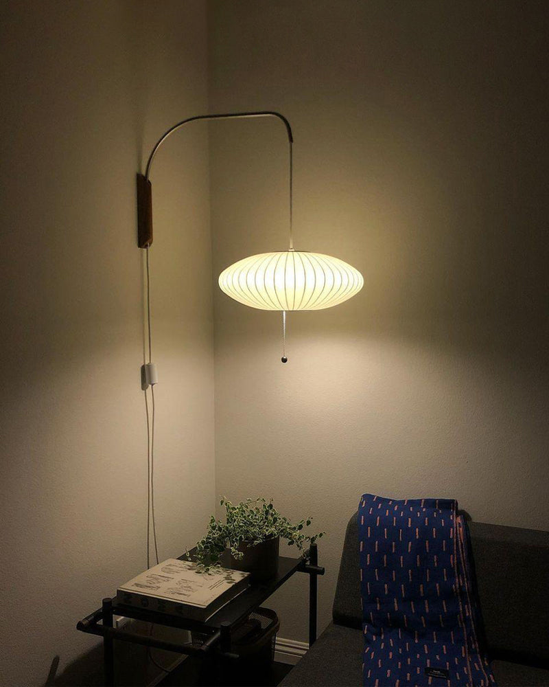 Mid-Century Walnut Bubble Sconce – Swivel Plug-In