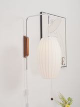 Mid-Century Walnut Bubble Sconce – Swivel Plug-In