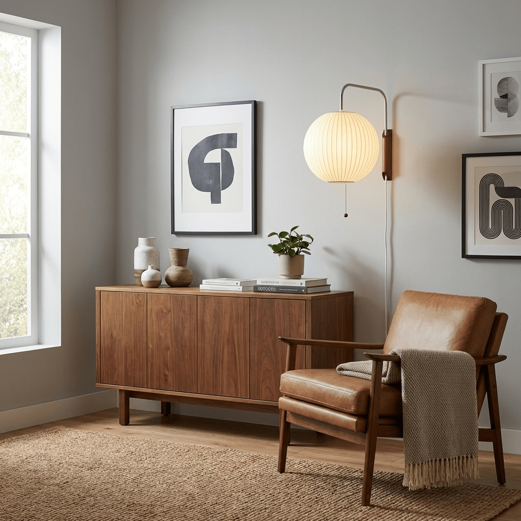 Mid-Century Walnut Bubble Sconce – Swivel Plug-In