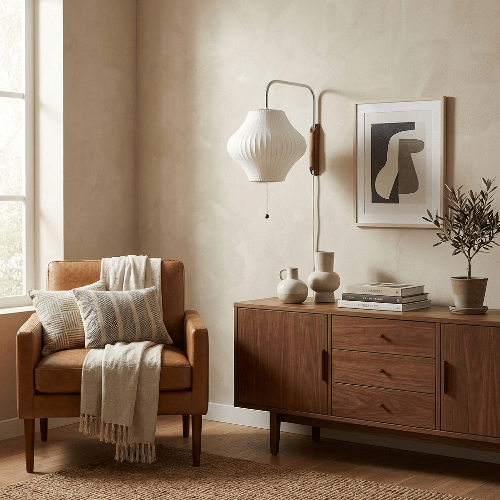 Mid-Century Walnut Bubble Sconce – Swivel Plug-In