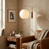 Mid-Century Walnut Bubble Sconce – Swivel Plug-In