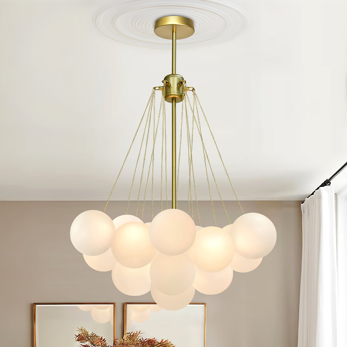Modern Gold Glass Bubble Chandelier – Sphere Cluster