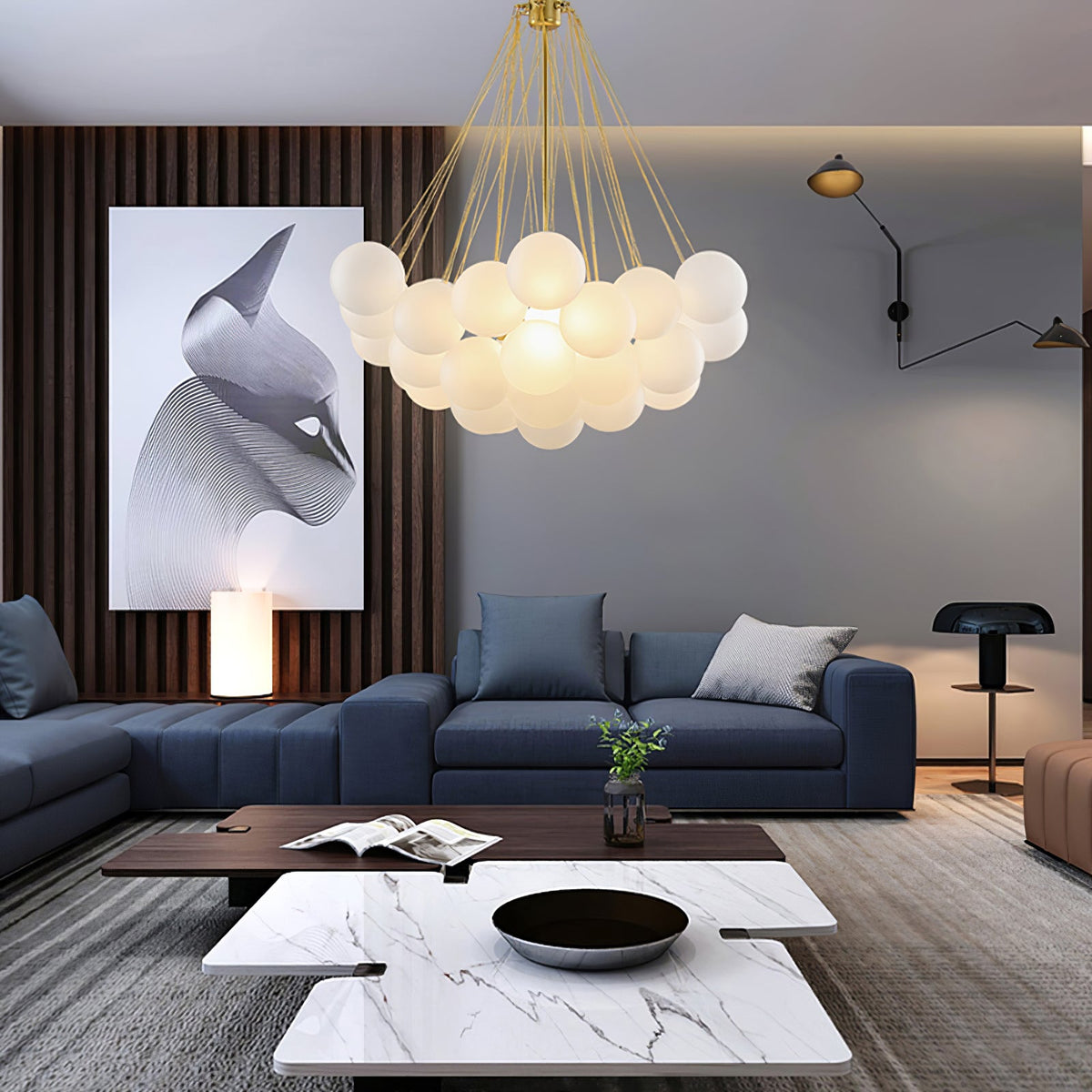 Modern Gold Glass Bubble Chandelier – Sphere Cluster