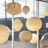 Mid-Century White Silk Pendant – Bubble Wireframe