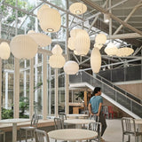 Mid-Century White Silk Pendant – Bubble Wireframe