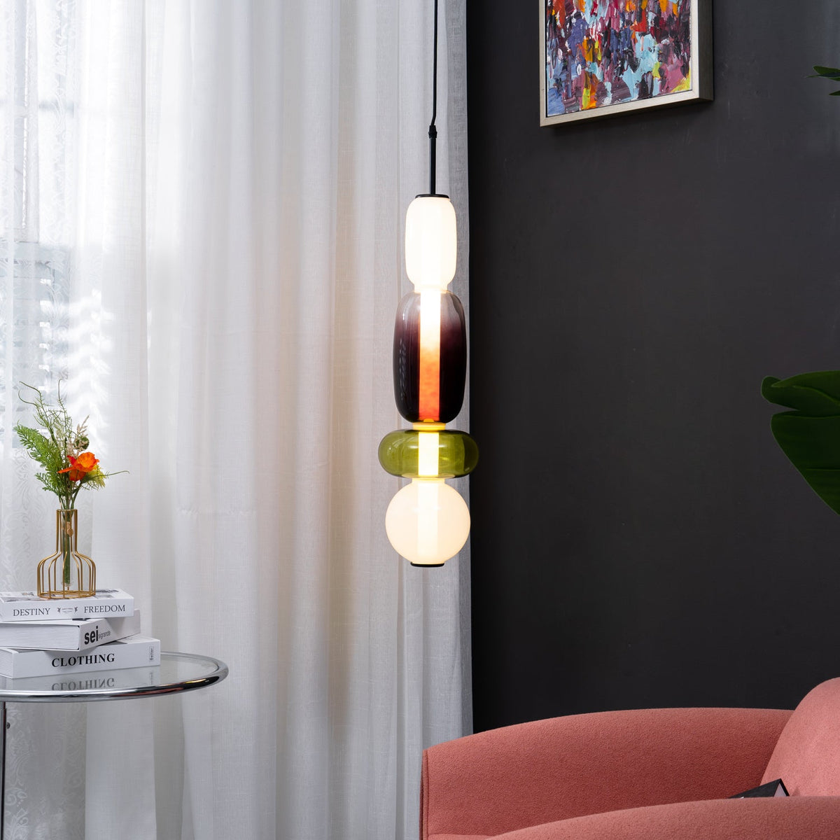 Artisan Tinted Glass Pendant – Hand-Blown Jar LED