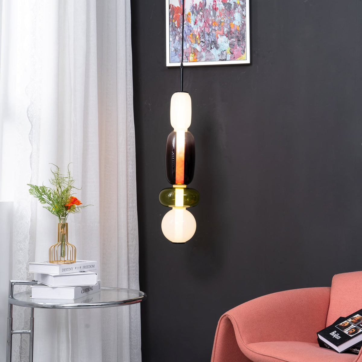 Artisan Tinted Glass Pendant – Hand-Blown Jar LED
