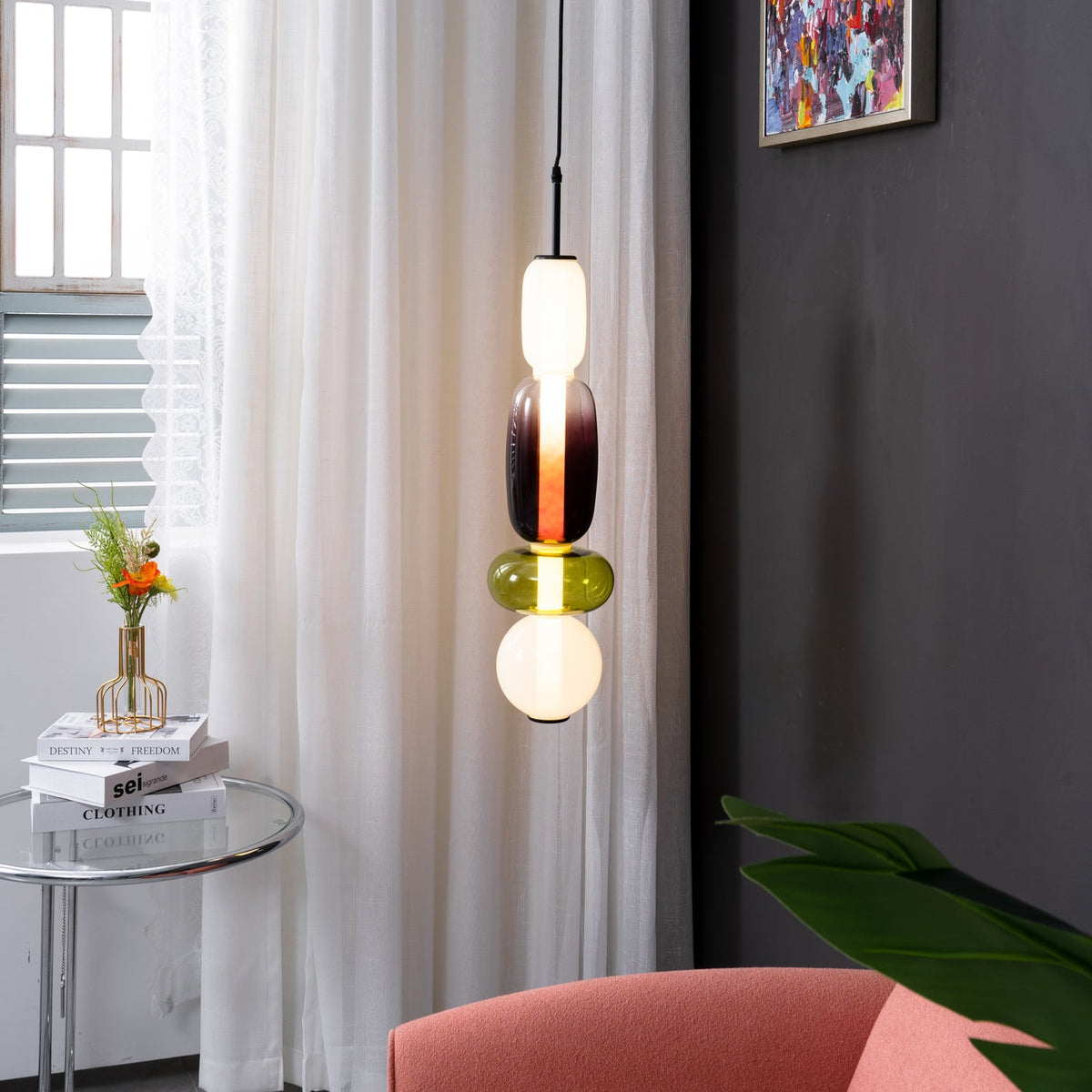 Artisan Tinted Glass Pendant – Hand-Blown Jar LED