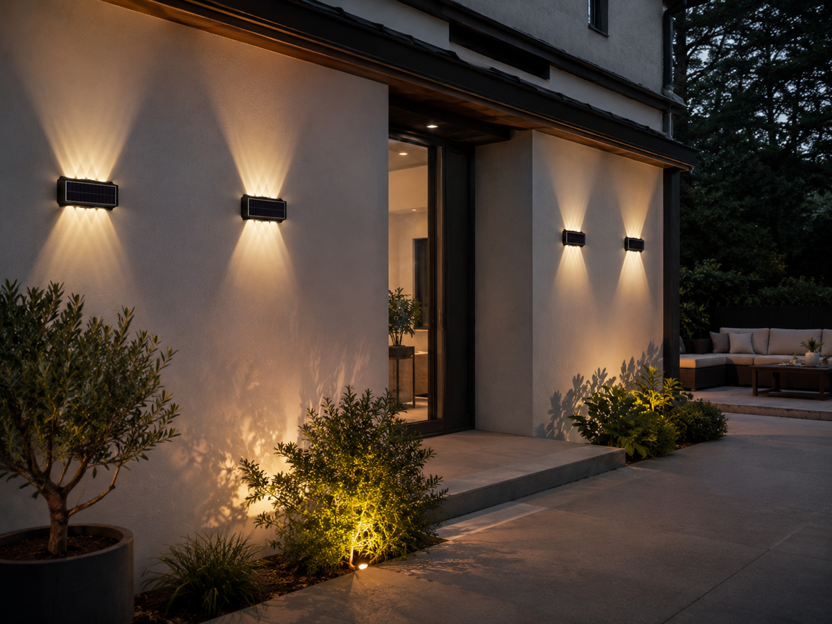 Modern Solar Outdoor Wall Light – Up Down LED Sconce