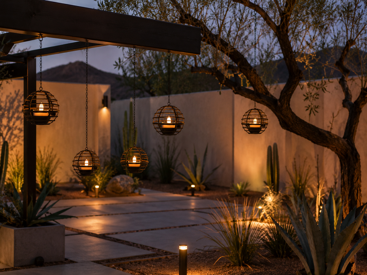 Rustic Rust Iron Solar Lanterns – Sphere Hanging Light (4 Pack)