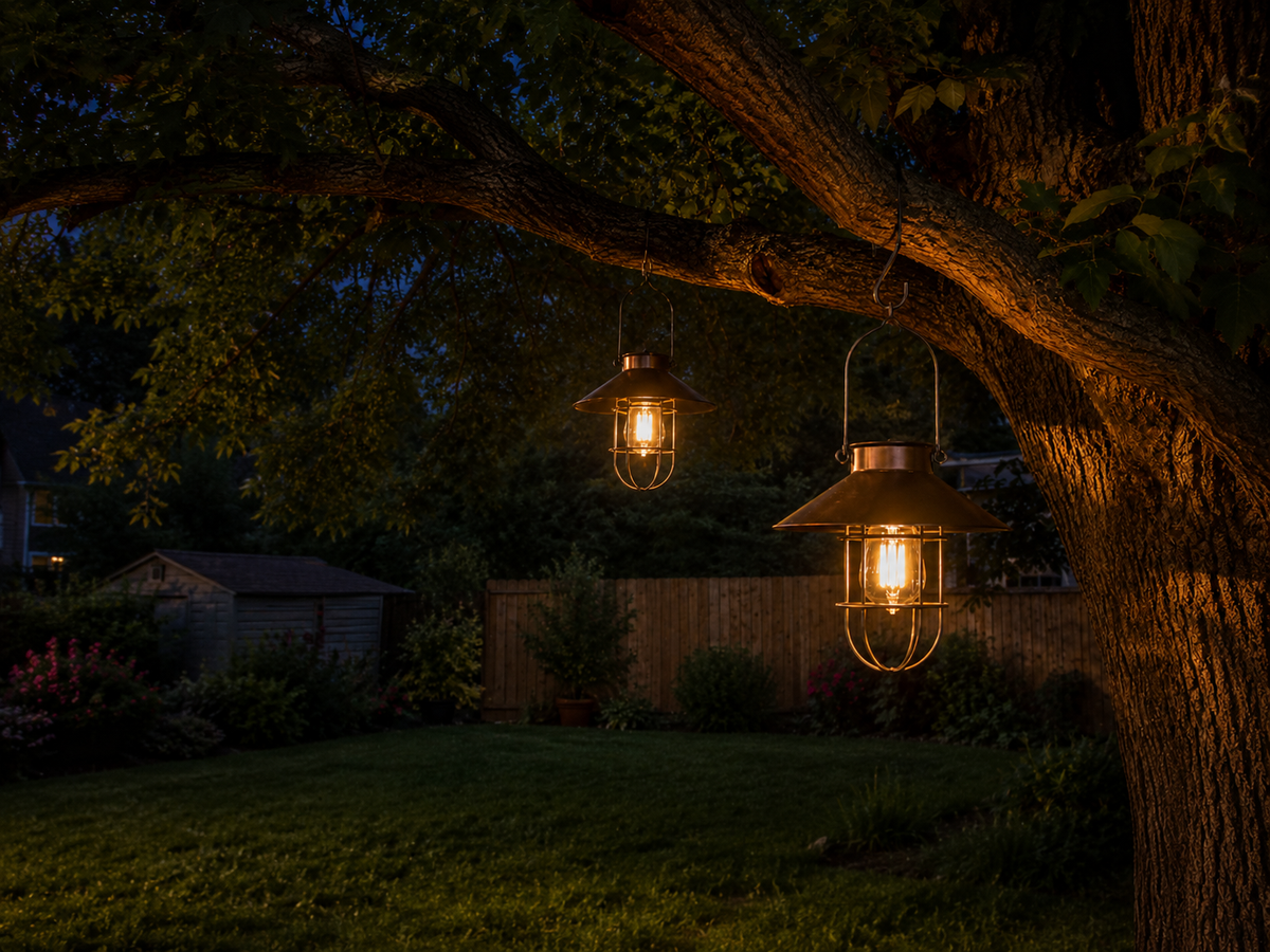 Rustic Copper Iron Solar Lantern – Caged Chandelier Light (2 Pack)