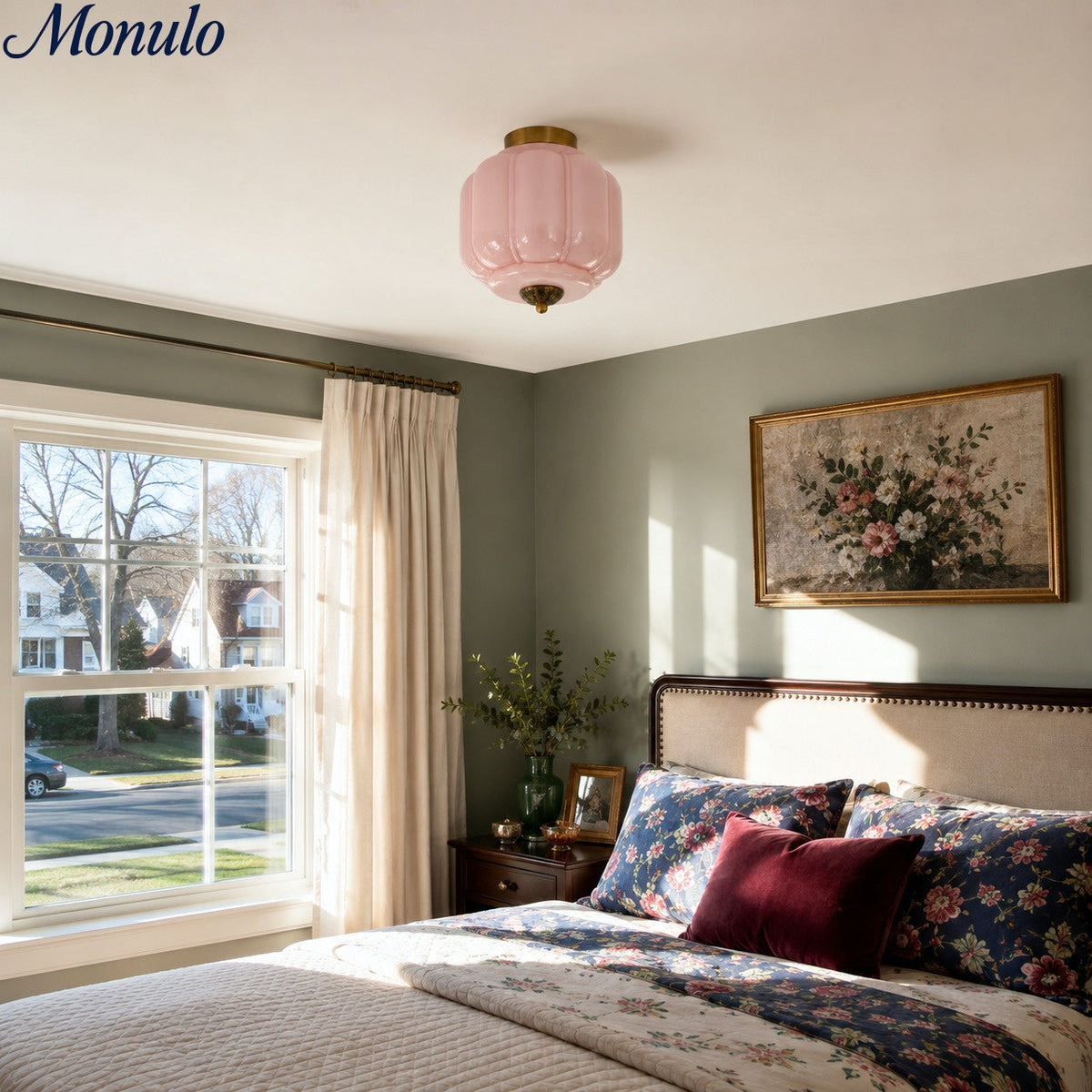 Retro Ribbed Glass Ceiling Light – Flush Mount for Bedrooms