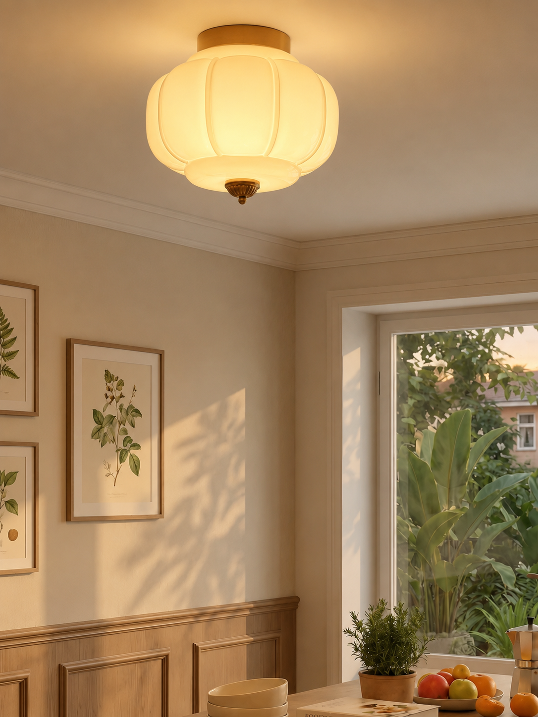 Retro Ribbed Glass Ceiling Light – Flush Mount for Bedrooms