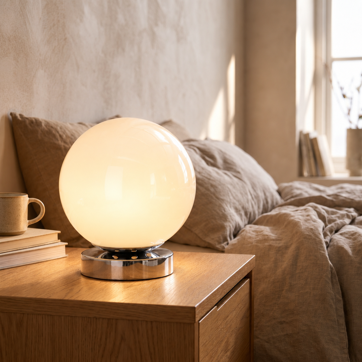 Modern Glossy Globe Bedside Lamp – Sphere Dimmable Light