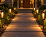 Modern Glass Solar Path Lights – Lantern Stake for Walkways (8 Pack)