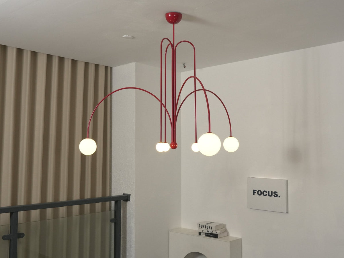 Modern Glass Chandelier – Six-Head Curved Arm
