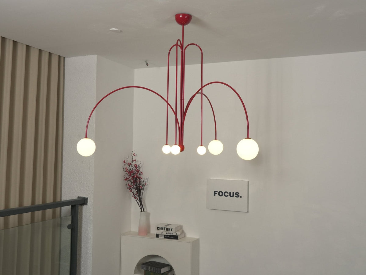 Modern Glass Chandelier – Six-Head Curved Arm