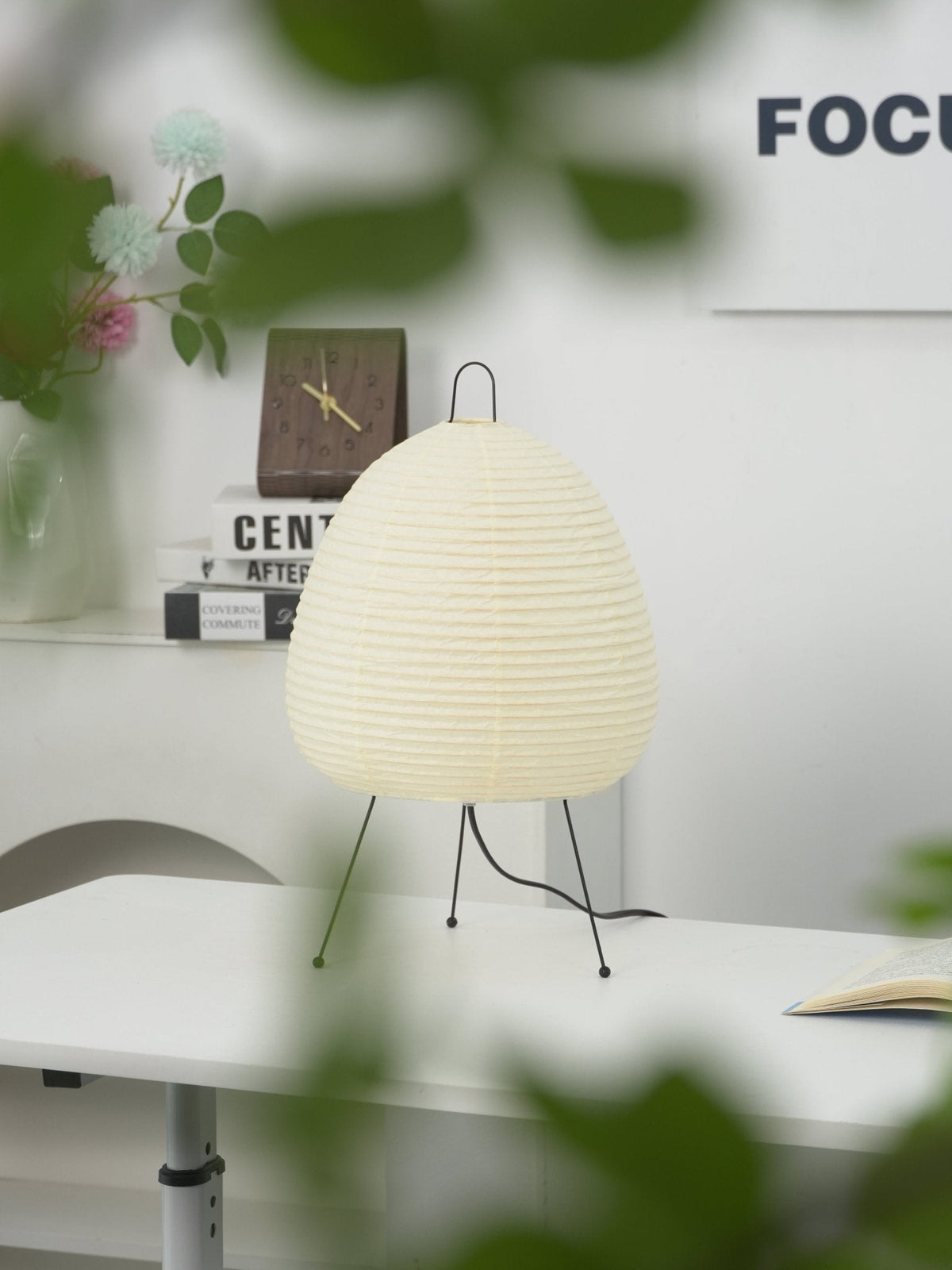 Japandi White Paper Table Lamp – Lantern Shade