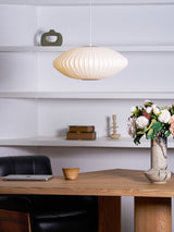 Mid-Century White Silk Pendant – Bubble Wireframe