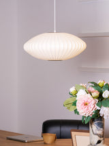 Mid-Century White Silk Pendant – Bubble Wireframe