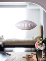 Mid-Century White Silk Pendant – Bubble Wireframe