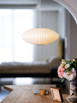 Mid-Century White Silk Pendant – Bubble Wireframe
