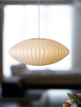Mid-Century White Silk Pendant – Bubble Wireframe