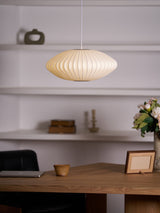 Mid-Century White Silk Pendant – Bubble Wireframe