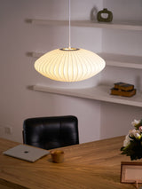 Mid-Century White Silk Pendant – Bubble Wireframe