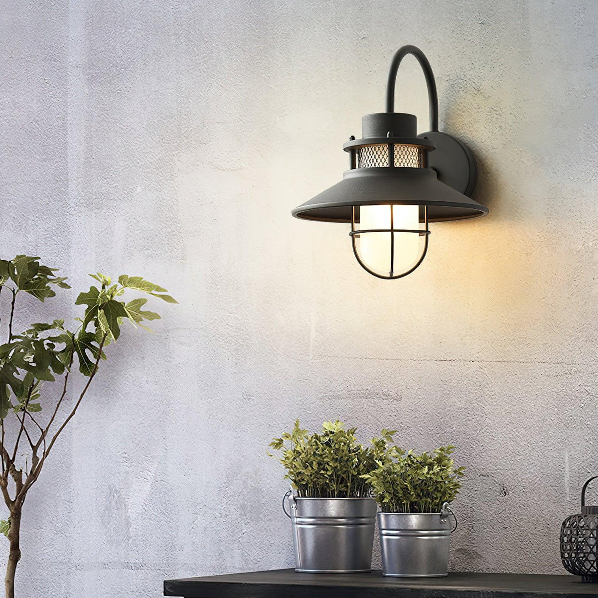 Industrial Black Wall Light – Glass Sconce for Porch