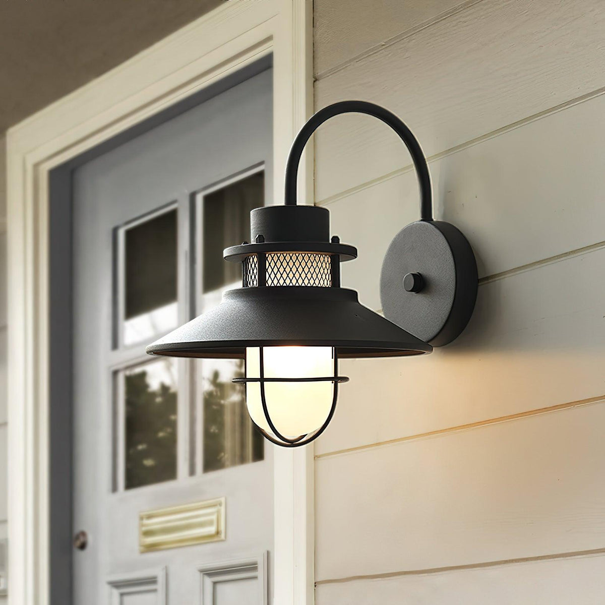 Industrial Black Wall Light – Glass Sconce for Porch