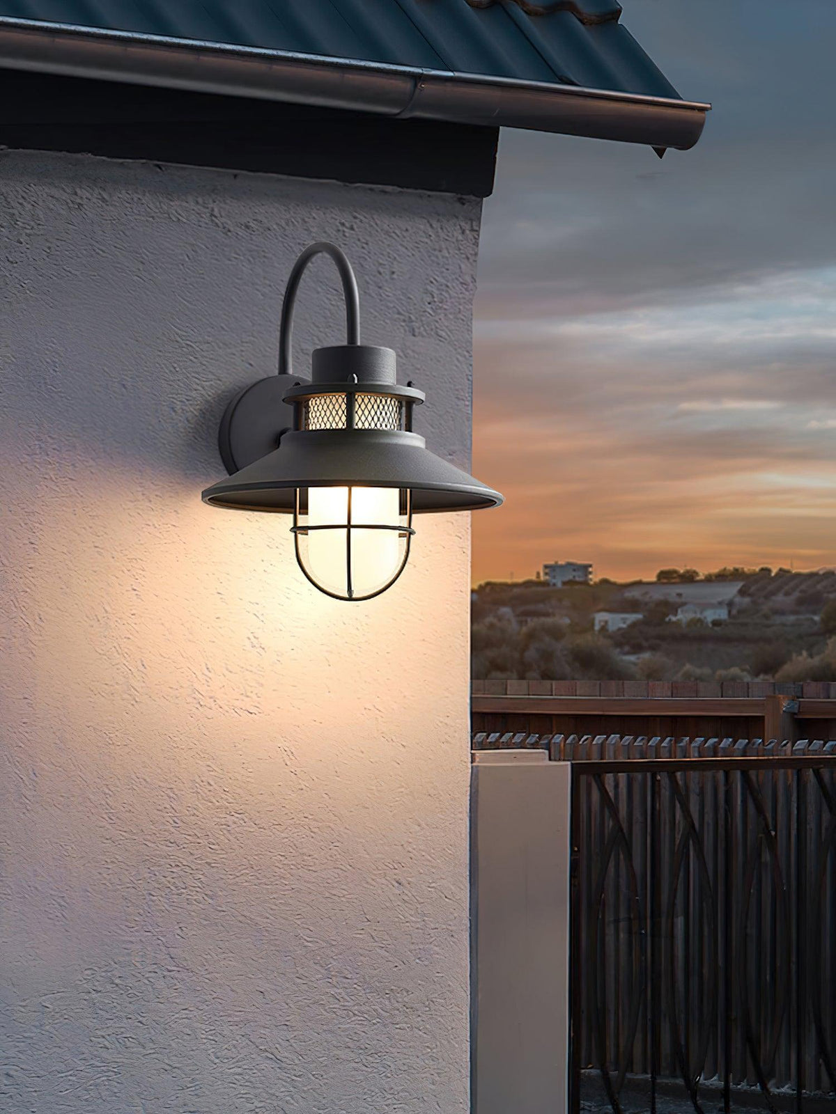 Industrial Black Wall Light – Glass Sconce for Porch