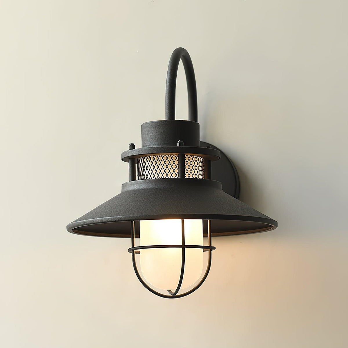 Industrial Black Wall Light – Glass Sconce for Porch