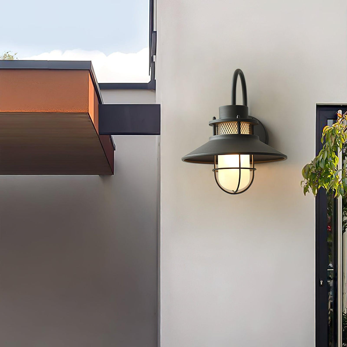 Industrial Black Wall Light – Glass Sconce for Porch